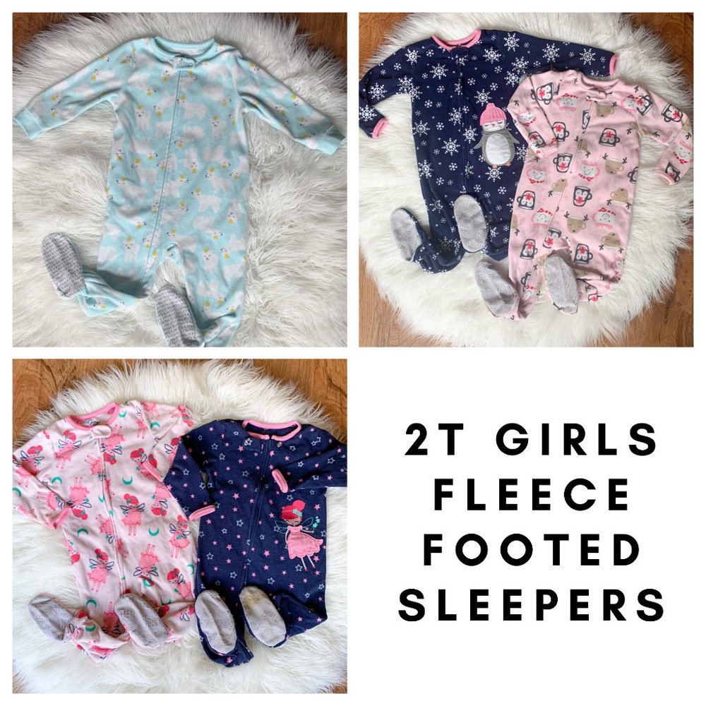 5 Carters Toddler Girls 2T Fleece Footed Sleepers